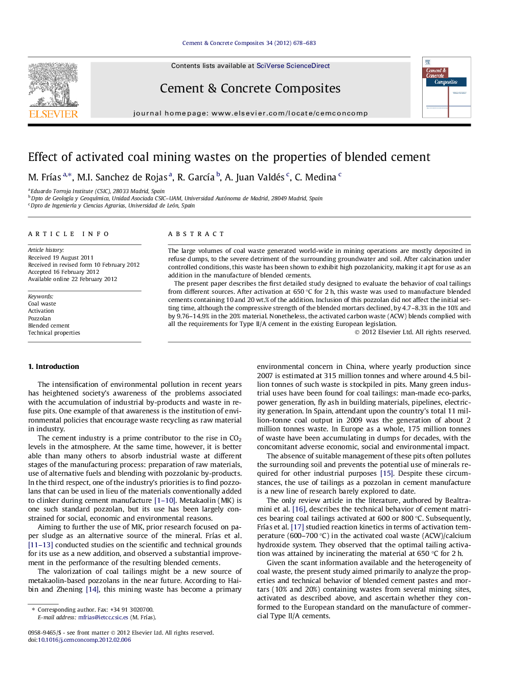 Effect of activated coal mining wastes on the properties of blended cement