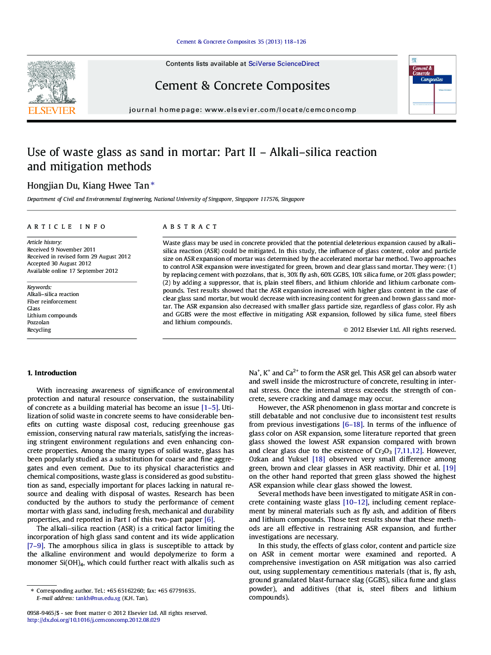 Use of waste glass as sand in mortar: Part II – Alkali–silica reaction and mitigation methods