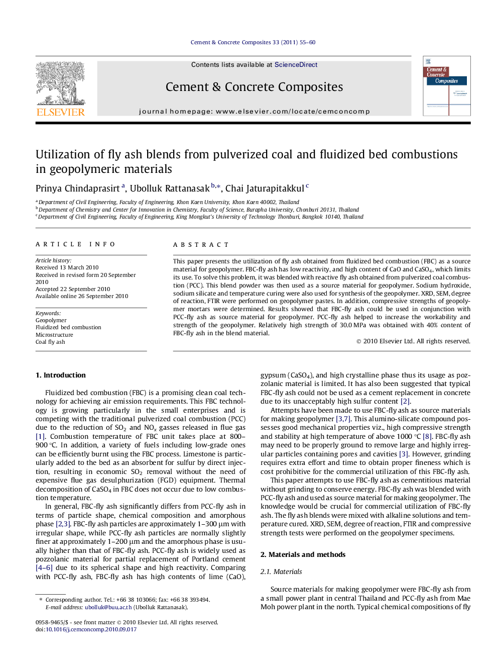 Utilization of fly ash blends from pulverized coal and fluidized bed combustions in geopolymeric materials