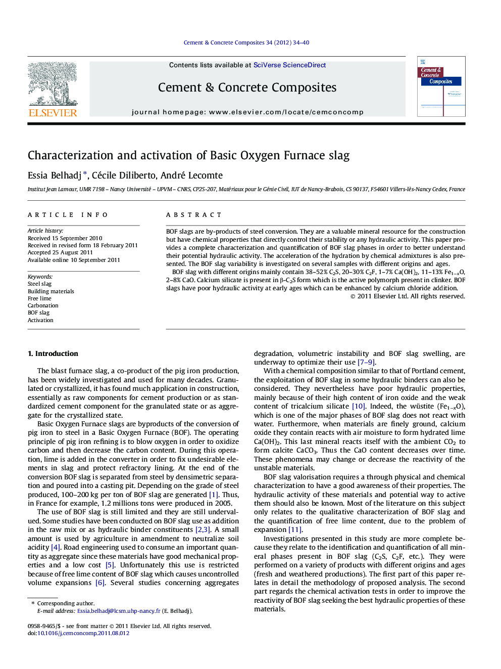 Characterization and activation of Basic Oxygen Furnace slag