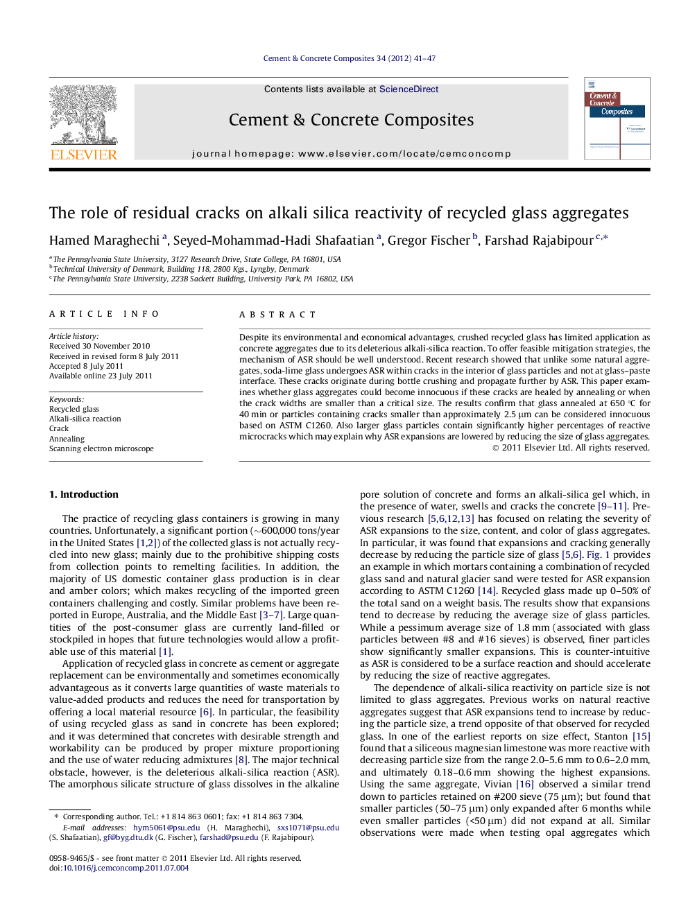 The role of residual cracks on alkali silica reactivity of recycled glass aggregates