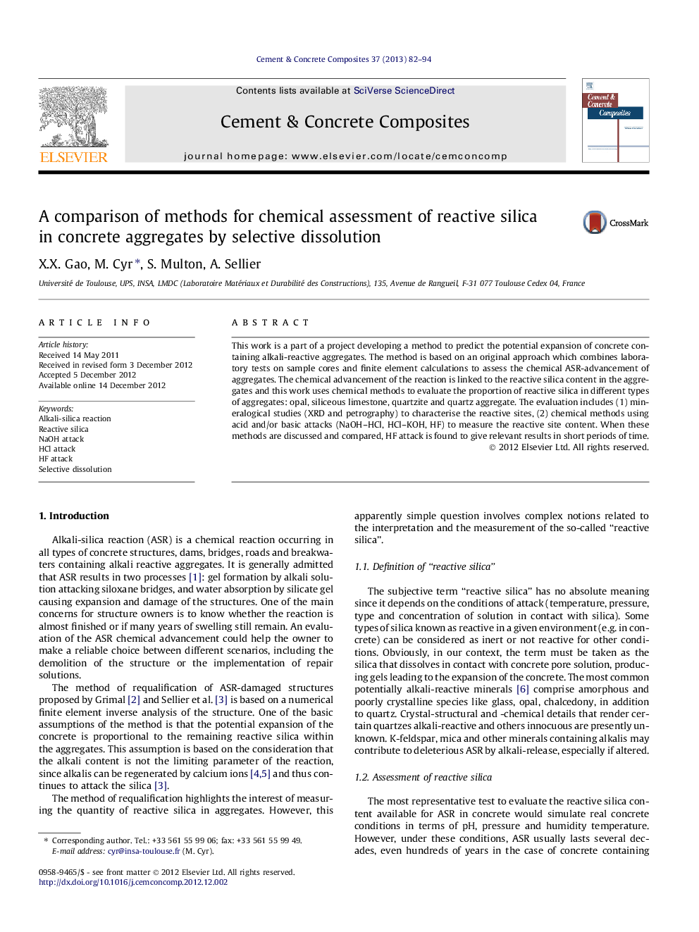 A comparison of methods for chemical assessment of reactive silica in concrete aggregates by selective dissolution