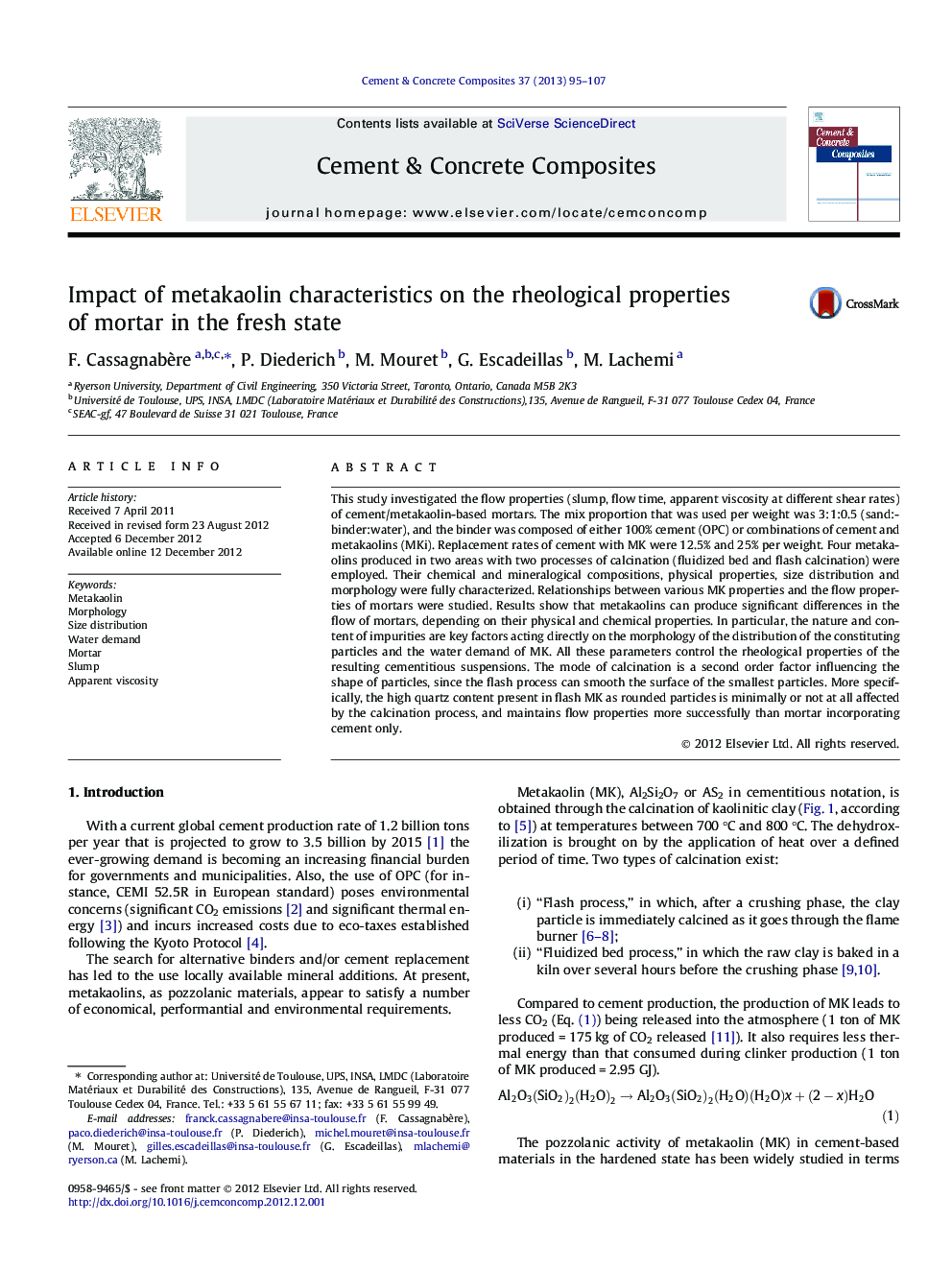 Impact of metakaolin characteristics on the rheological properties of mortar in the fresh state