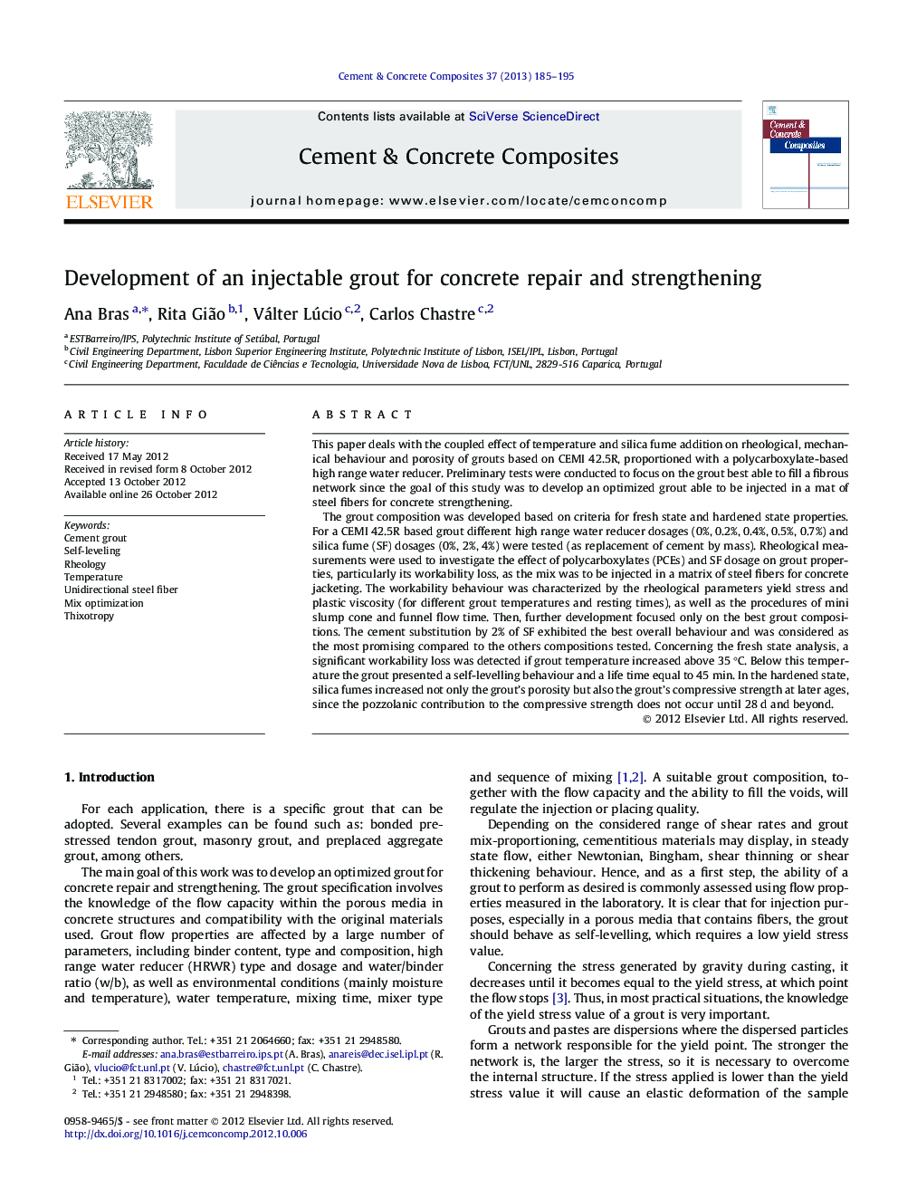 Development of an injectable grout for concrete repair and strengthening