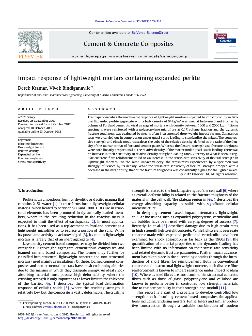 Impact response of lightweight mortars containing expanded perlite