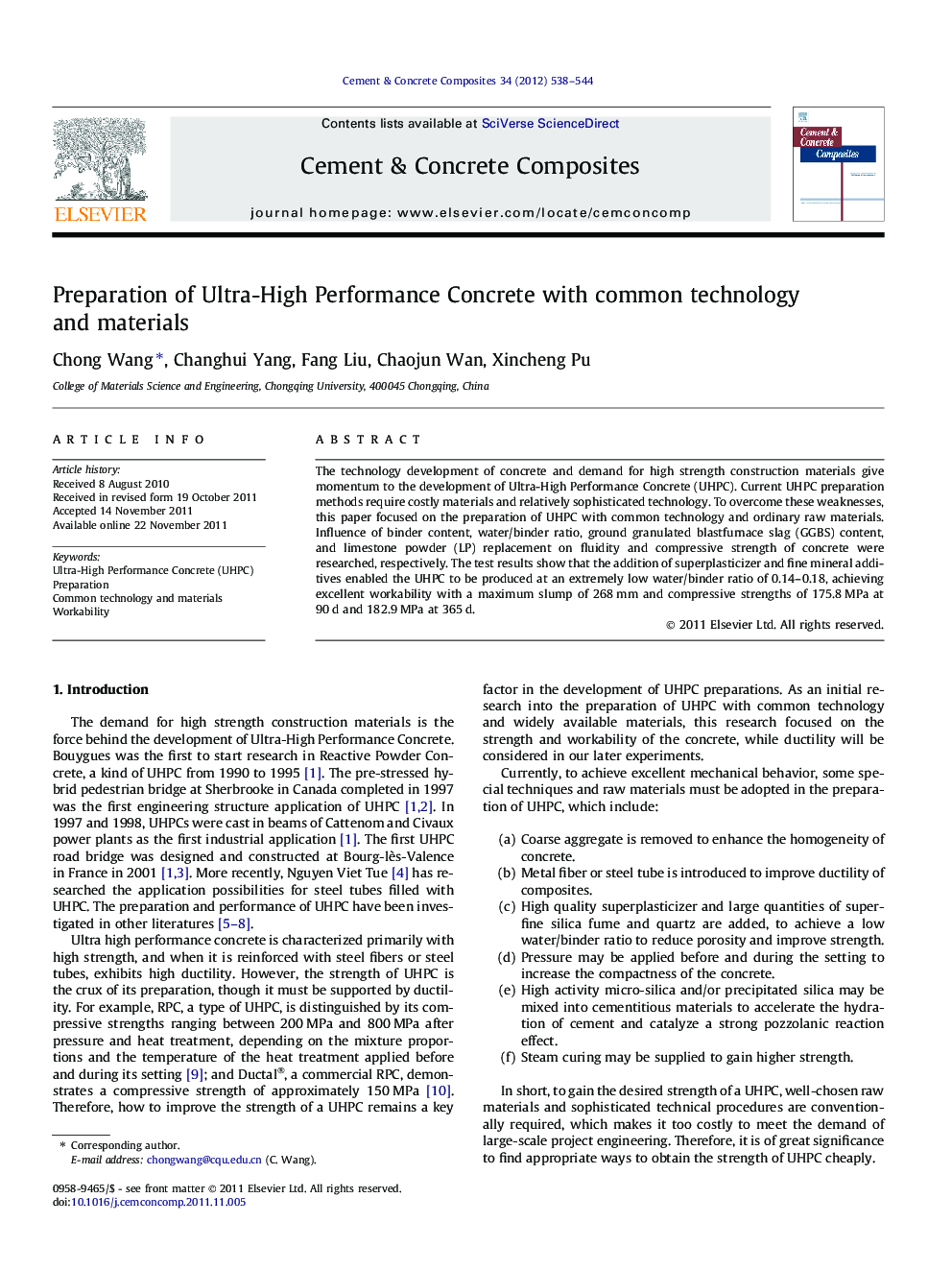 Preparation of Ultra-High Performance Concrete with common technology and materials