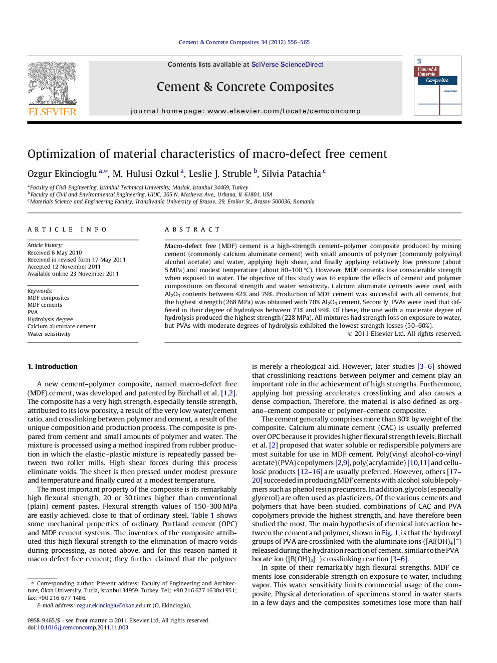 Optimization of material characteristics of macro-defect free cement