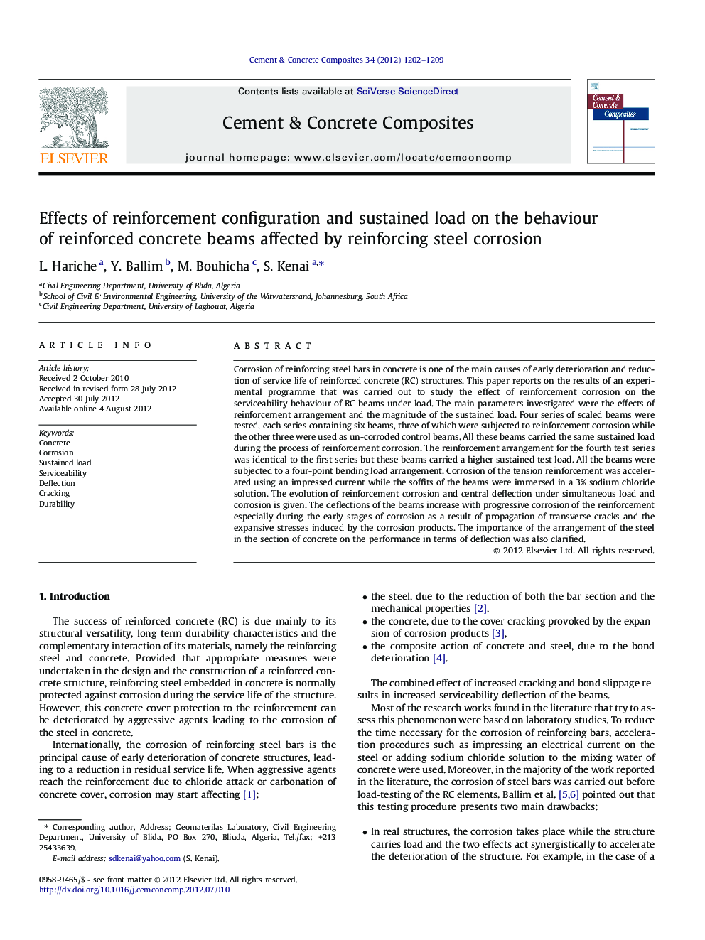 Effects of reinforcement configuration and sustained load on the behaviour of reinforced concrete beams affected by reinforcing steel corrosion