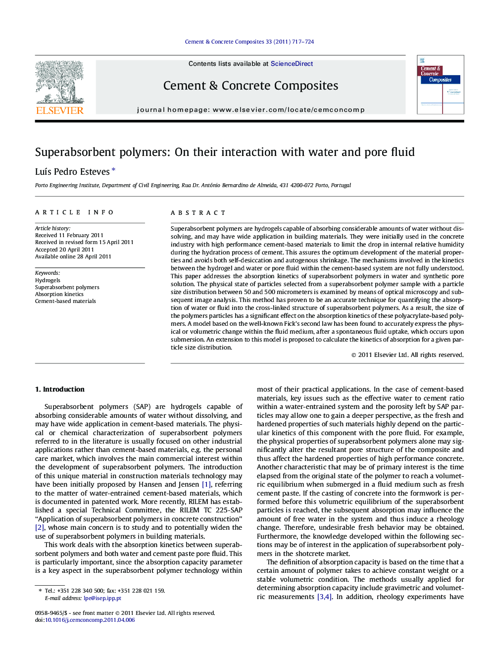 Superabsorbent polymers: On their interaction with water and pore fluid