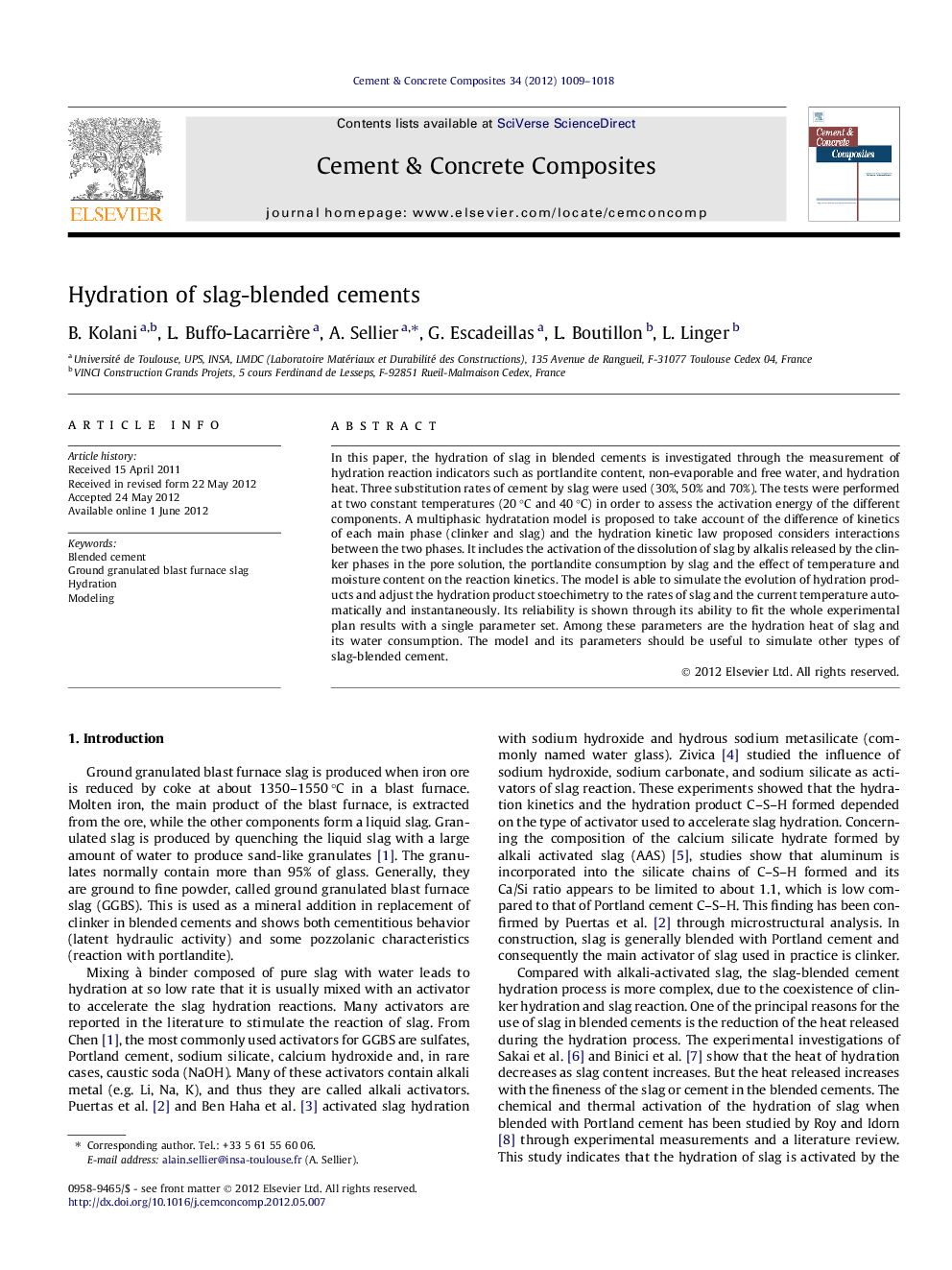 Hydration of slag-blended cements