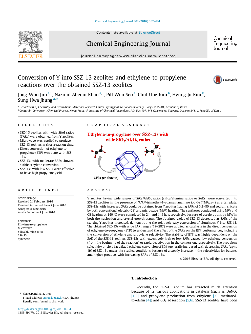 عکس صفحه اول مقاله: Conversion of Y into SSZ-13 zeolites and ethylene-to-propylene reactions over the obtained SSZ-13 zeolites Conversion of Y into SSZ-13 zeolites and ethylene-to-propylene reactions over the obtained SSZ-13 zeolites