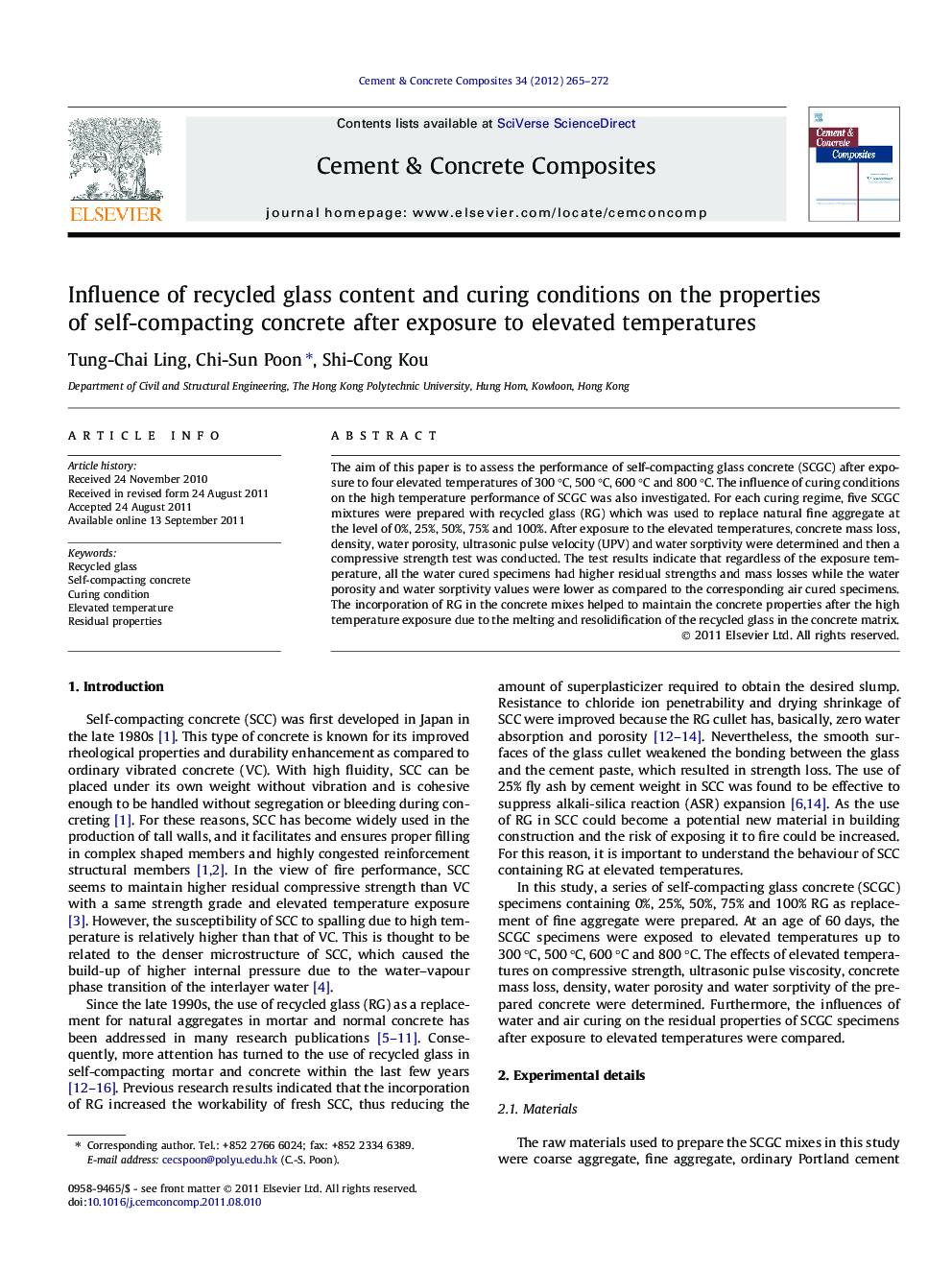 Influence of recycled glass content and curing conditions on the properties of self-compacting concrete after exposure to elevated temperatures