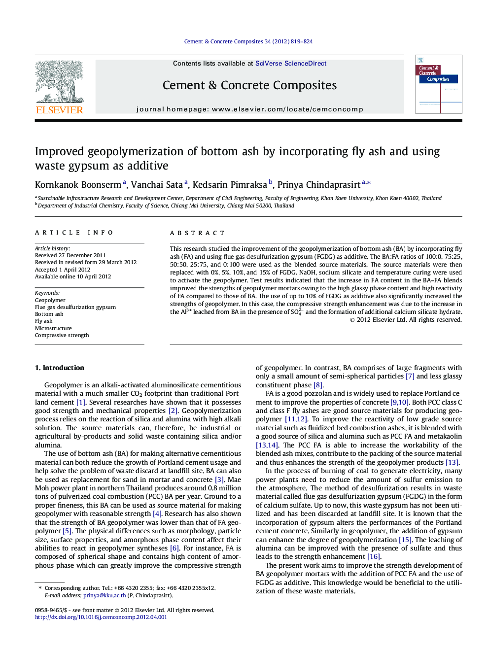 Improved geopolymerization of bottom ash by incorporating fly ash and using waste gypsum as additive