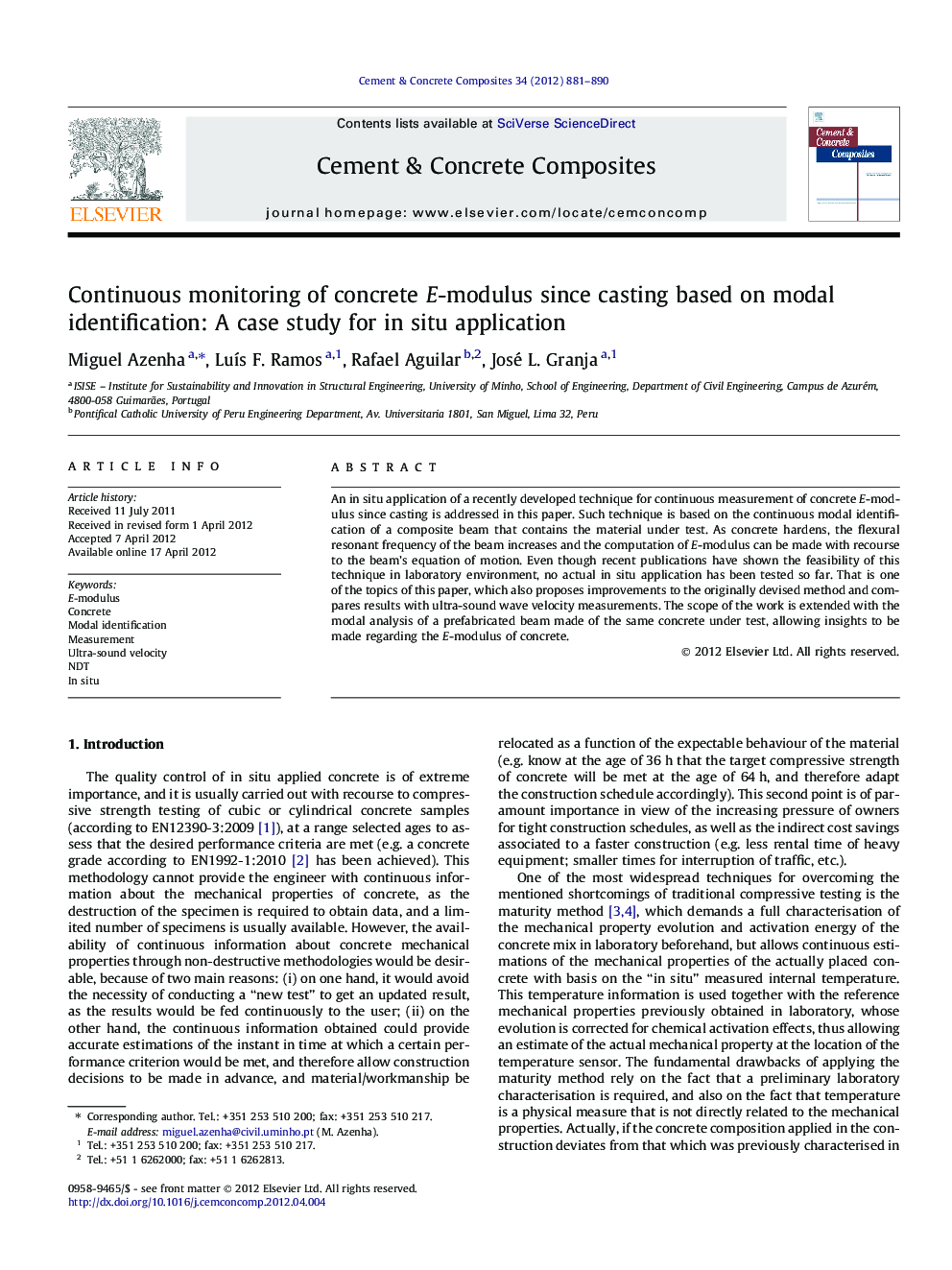 Continuous monitoring of concrete E-modulus since casting based on modal identification: A case study for in situ application