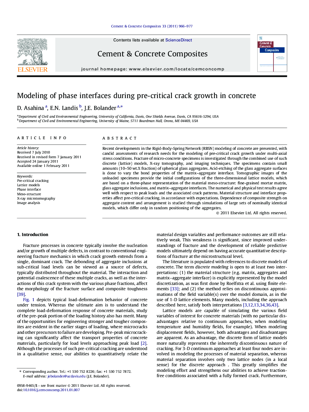 Modeling of phase interfaces during pre-critical crack growth in concrete