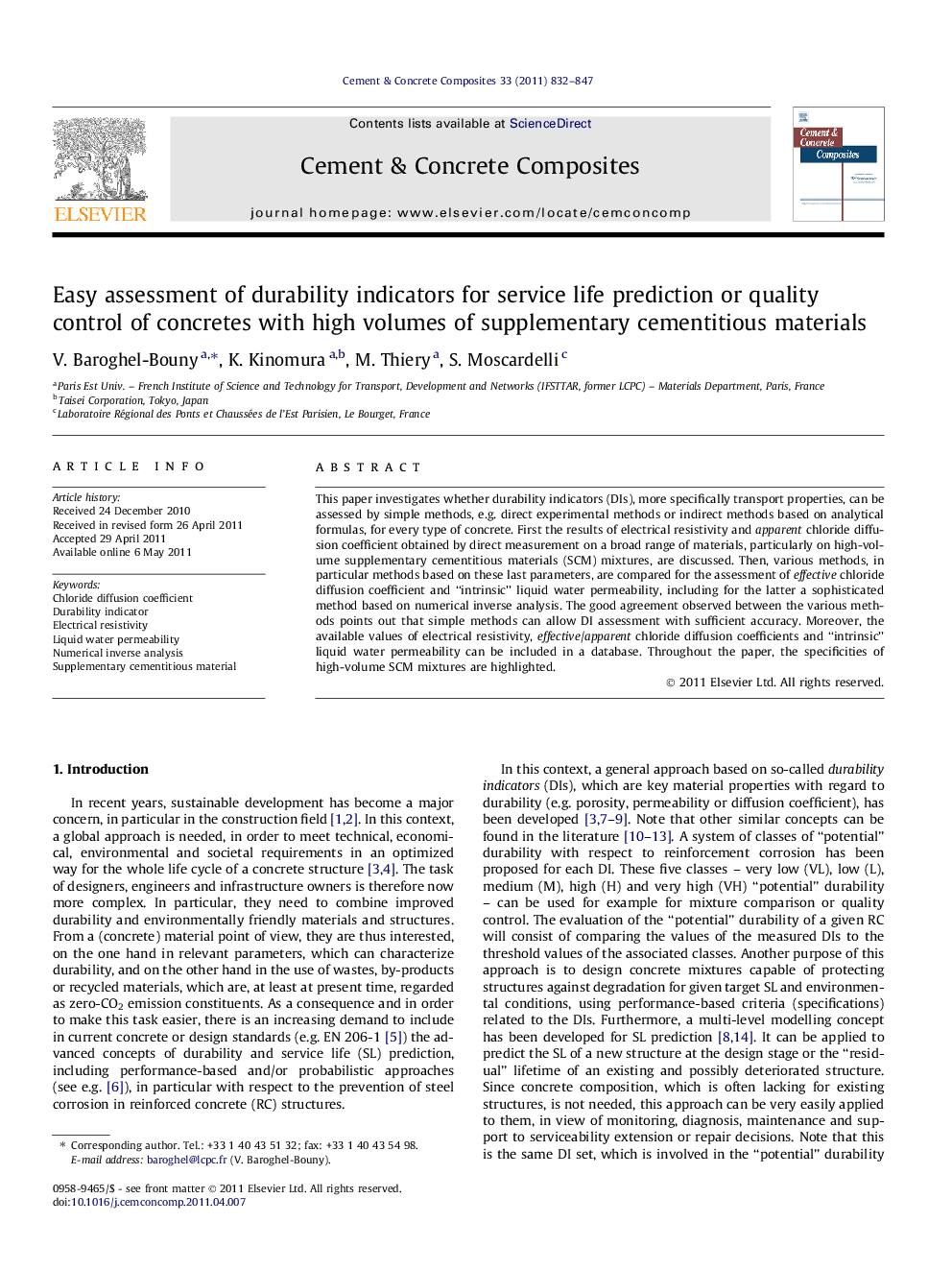 Easy assessment of durability indicators for service life prediction or quality control of concretes with high volumes of supplementary cementitious materials