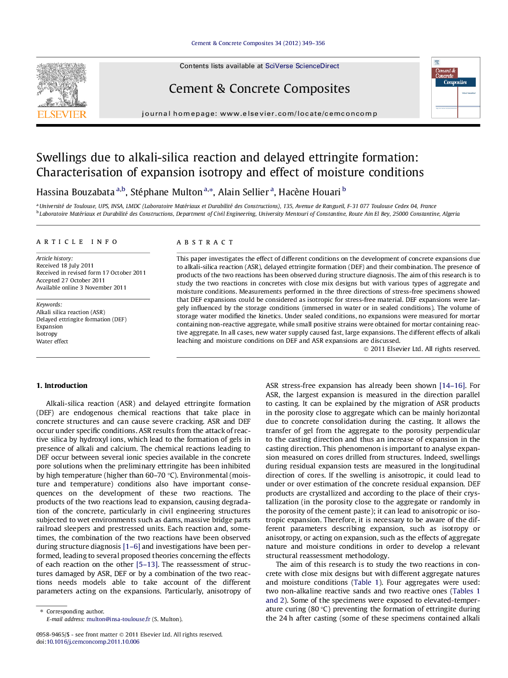 Swellings due to alkali-silica reaction and delayed ettringite formation: Characterisation of expansion isotropy and effect of moisture conditions