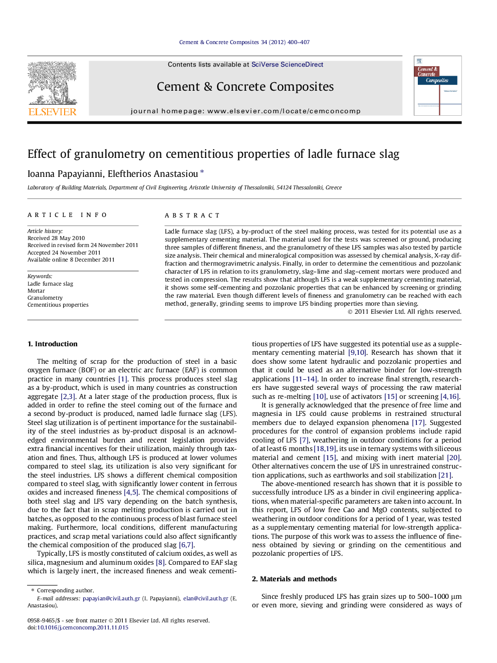 Effect of granulometry on cementitious properties of ladle furnace slag