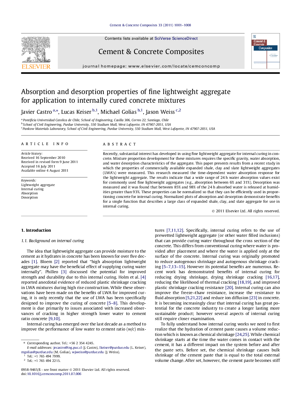 Absorption and desorption properties of fine lightweight aggregate for application to internally cured concrete mixtures