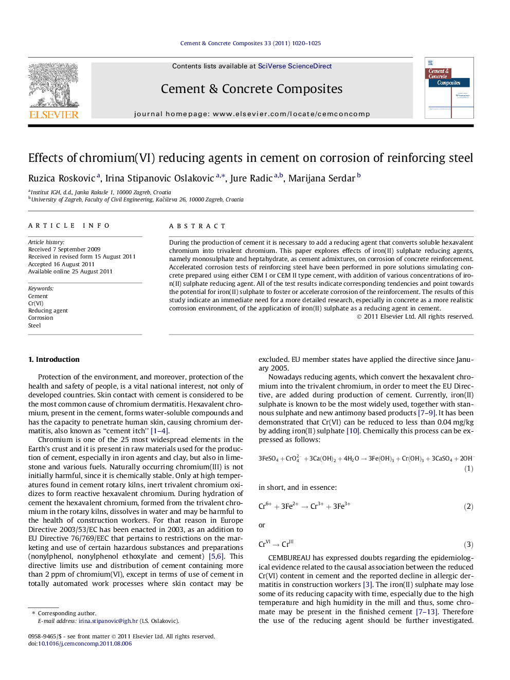 Effects of chromium(VI) reducing agents in cement on corrosion of reinforcing steel