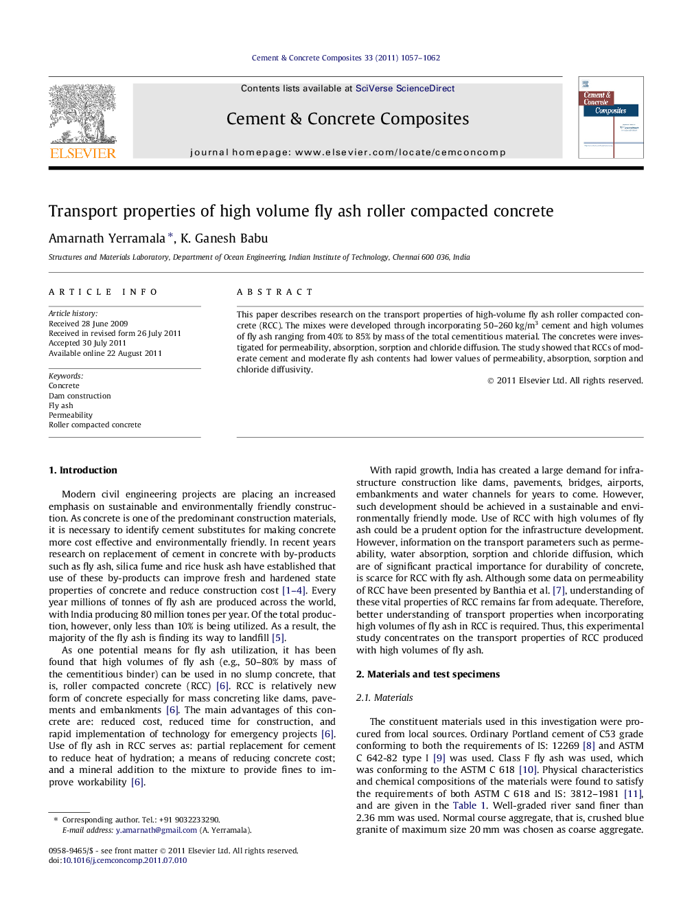 Transport properties of high volume fly ash roller compacted concrete