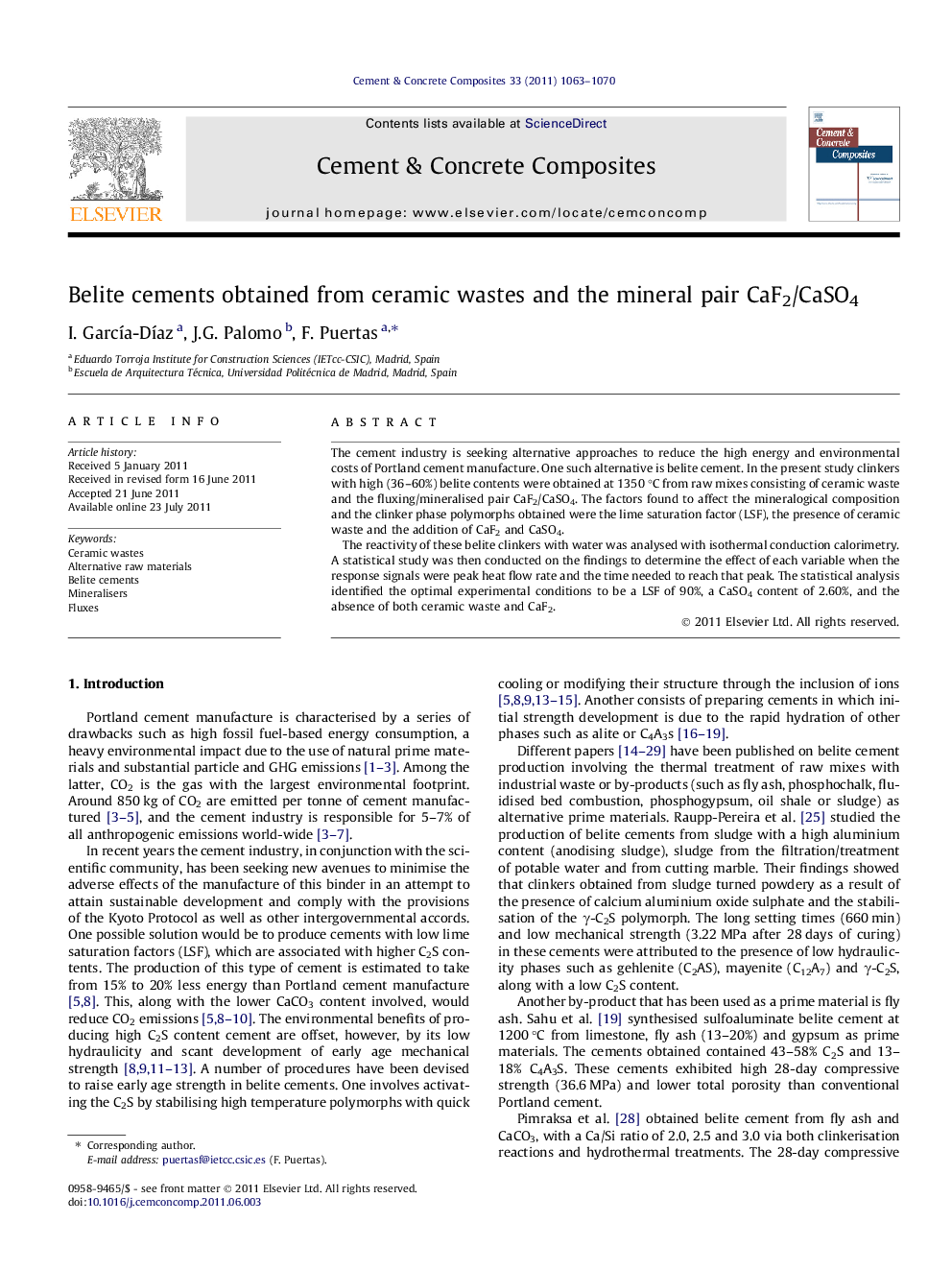 Belite cements obtained from ceramic wastes and the mineral pair CaF2/CaSO4