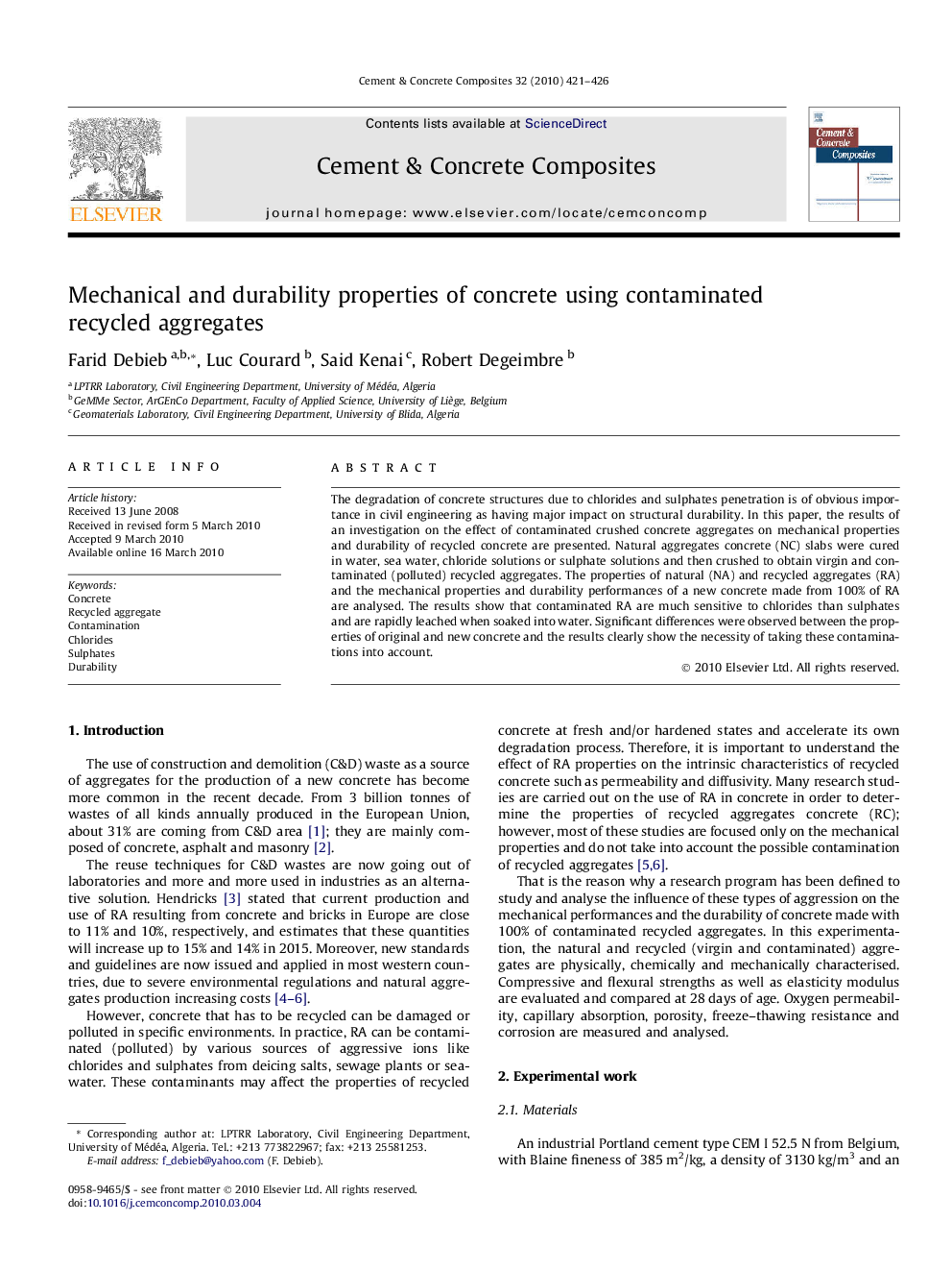 Mechanical and durability properties of concrete using contaminated recycled aggregates