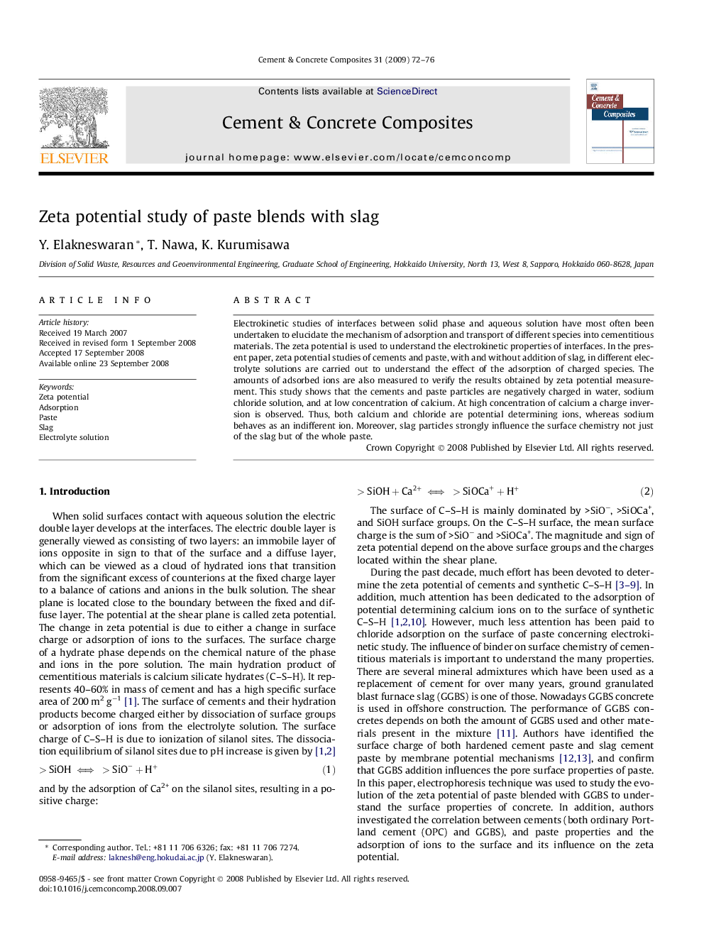 Zeta potential study of paste blends with slag