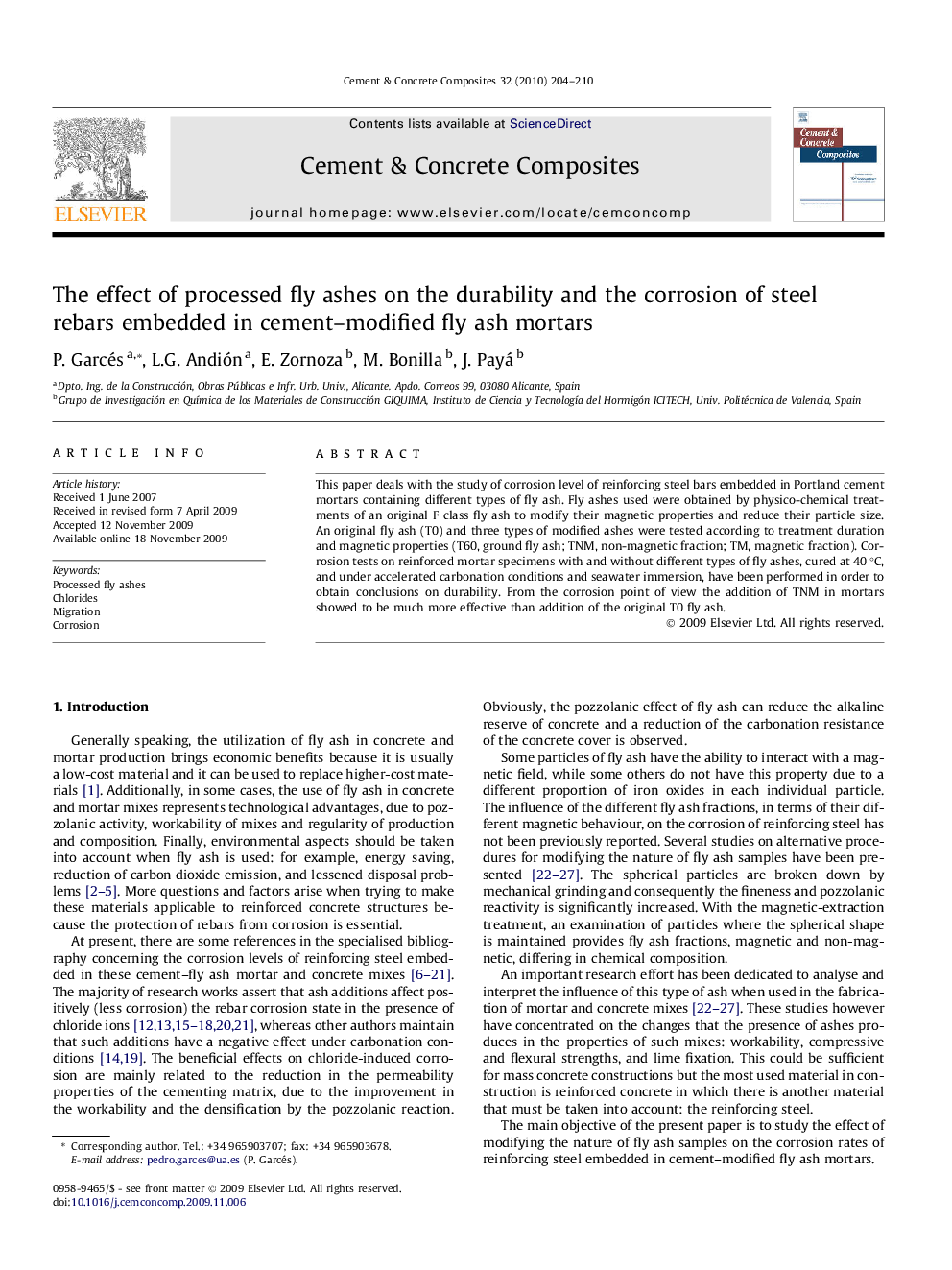 The effect of processed fly ashes on the durability and the corrosion of steel rebars embedded in cement–modified fly ash mortars