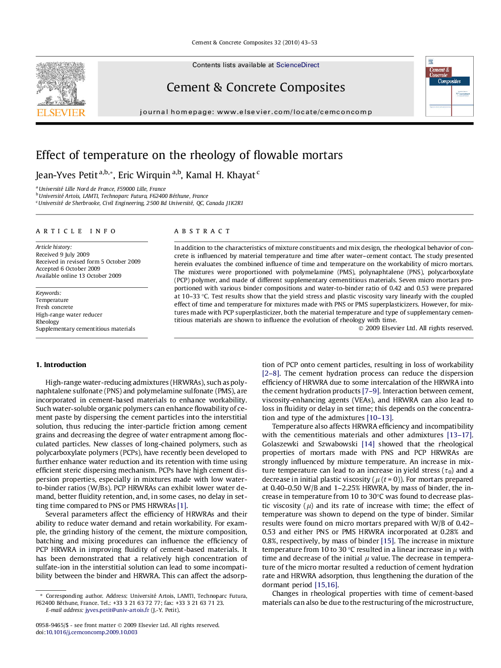 Effect of temperature on the rheology of flowable mortars