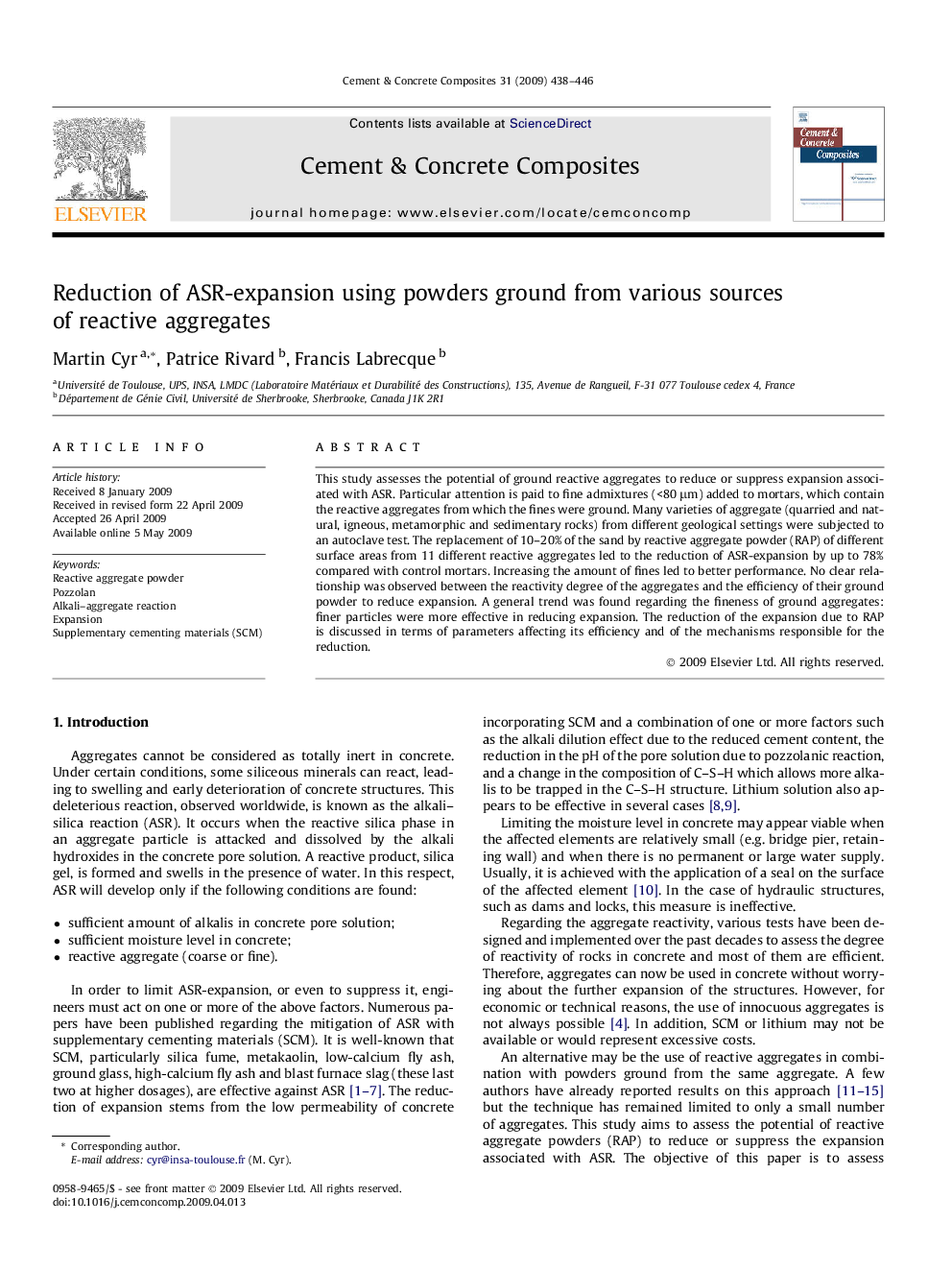 Reduction of ASR-expansion using powders ground from various sources of reactive aggregates