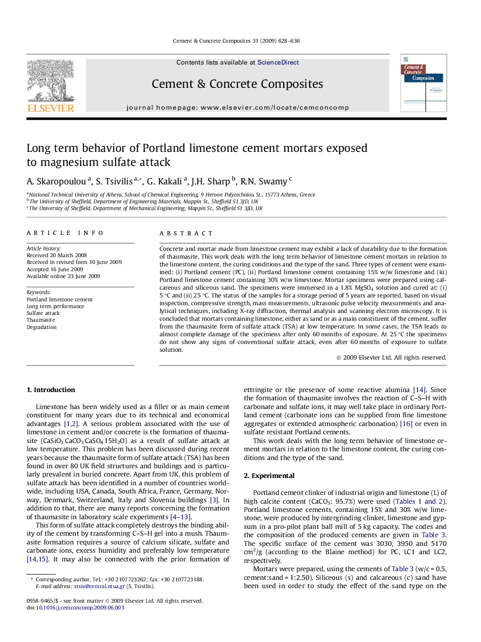 Long term behavior of Portland limestone cement mortars exposed to magnesium sulfate attack