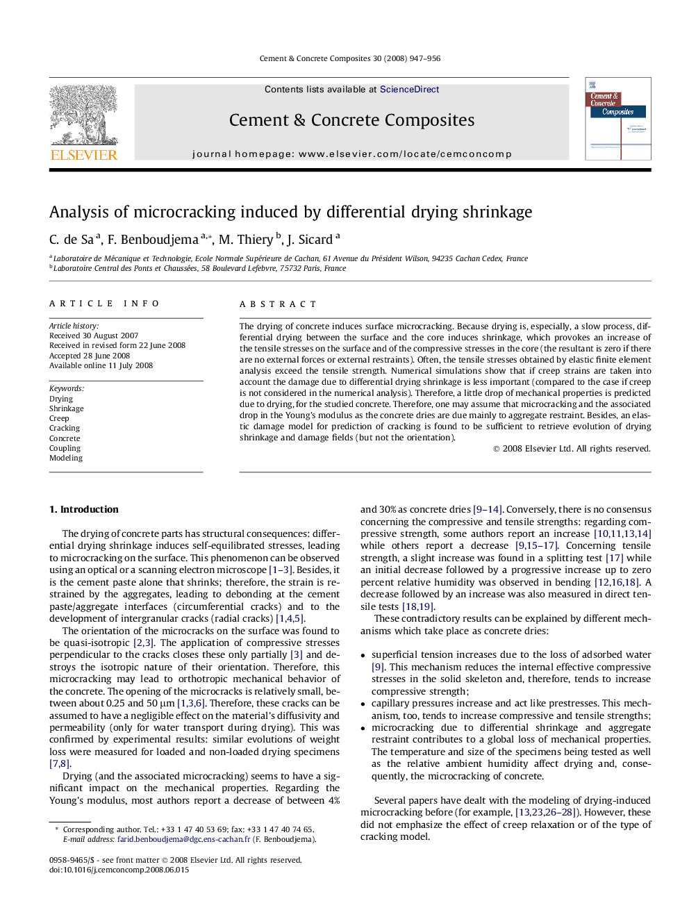 Analysis of microcracking induced by differential drying shrinkage