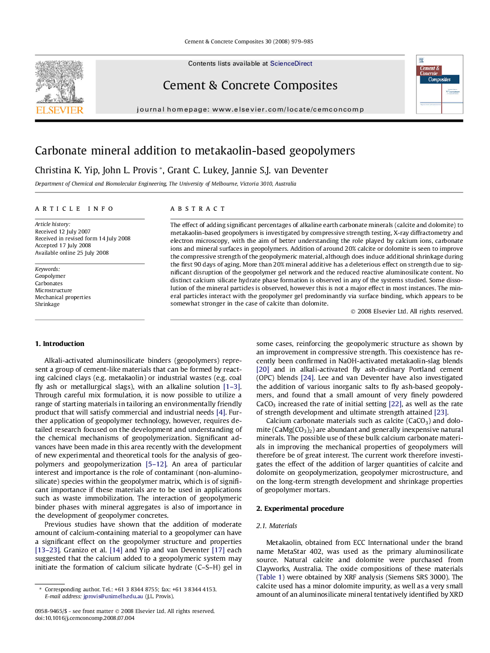 Carbonate mineral addition to metakaolin-based geopolymers