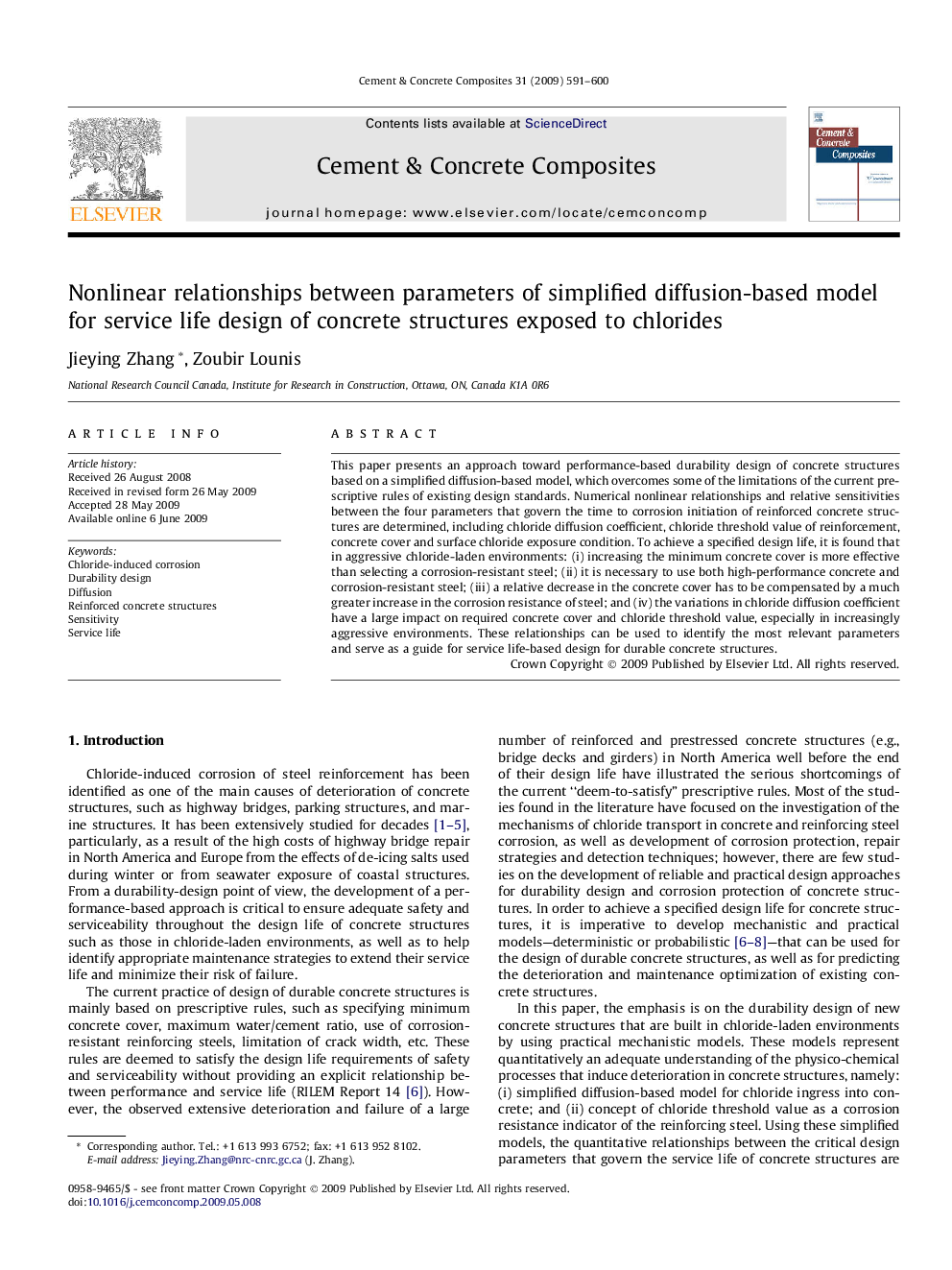 Nonlinear relationships between parameters of simplified diffusion-based model for service life design of concrete structures exposed to chlorides