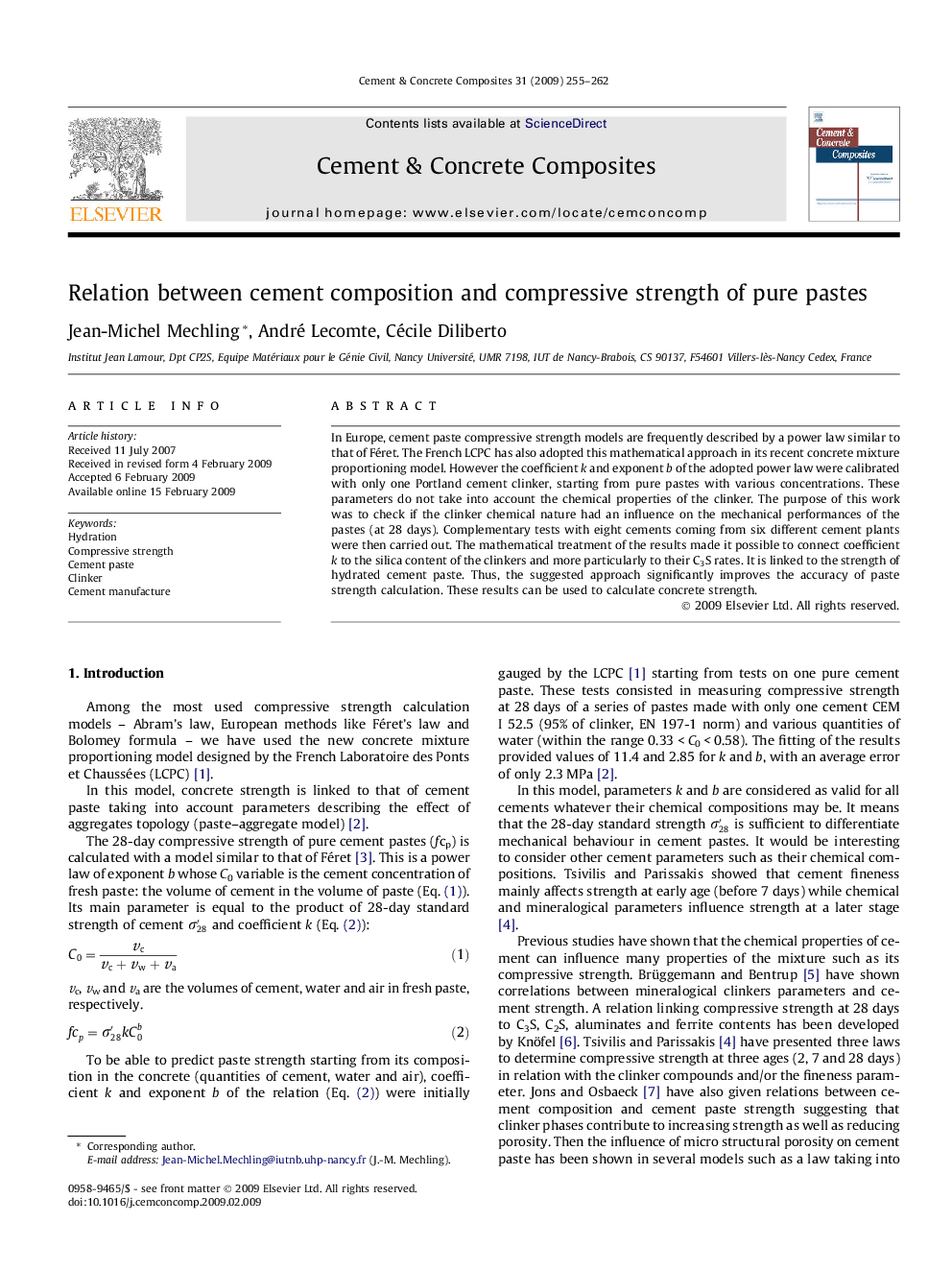 Relation between cement composition and compressive strength of pure pastes