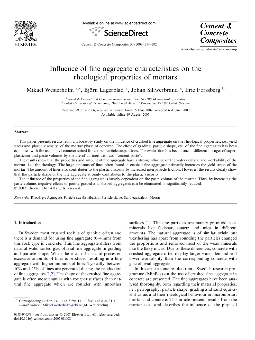 Influence of fine aggregate characteristics on the rheological properties of mortars