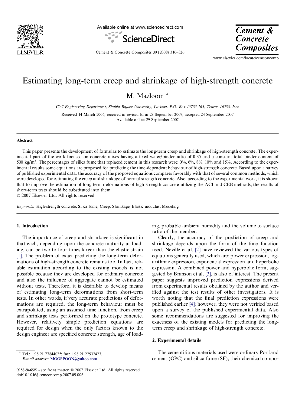 Estimating long-term creep and shrinkage of high-strength concrete