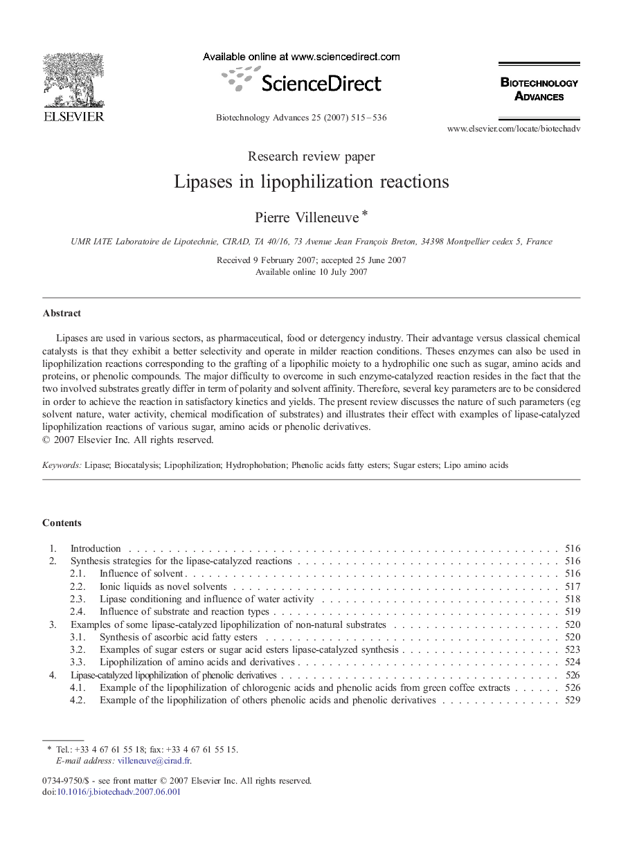 Lipases in lipophilization reactions