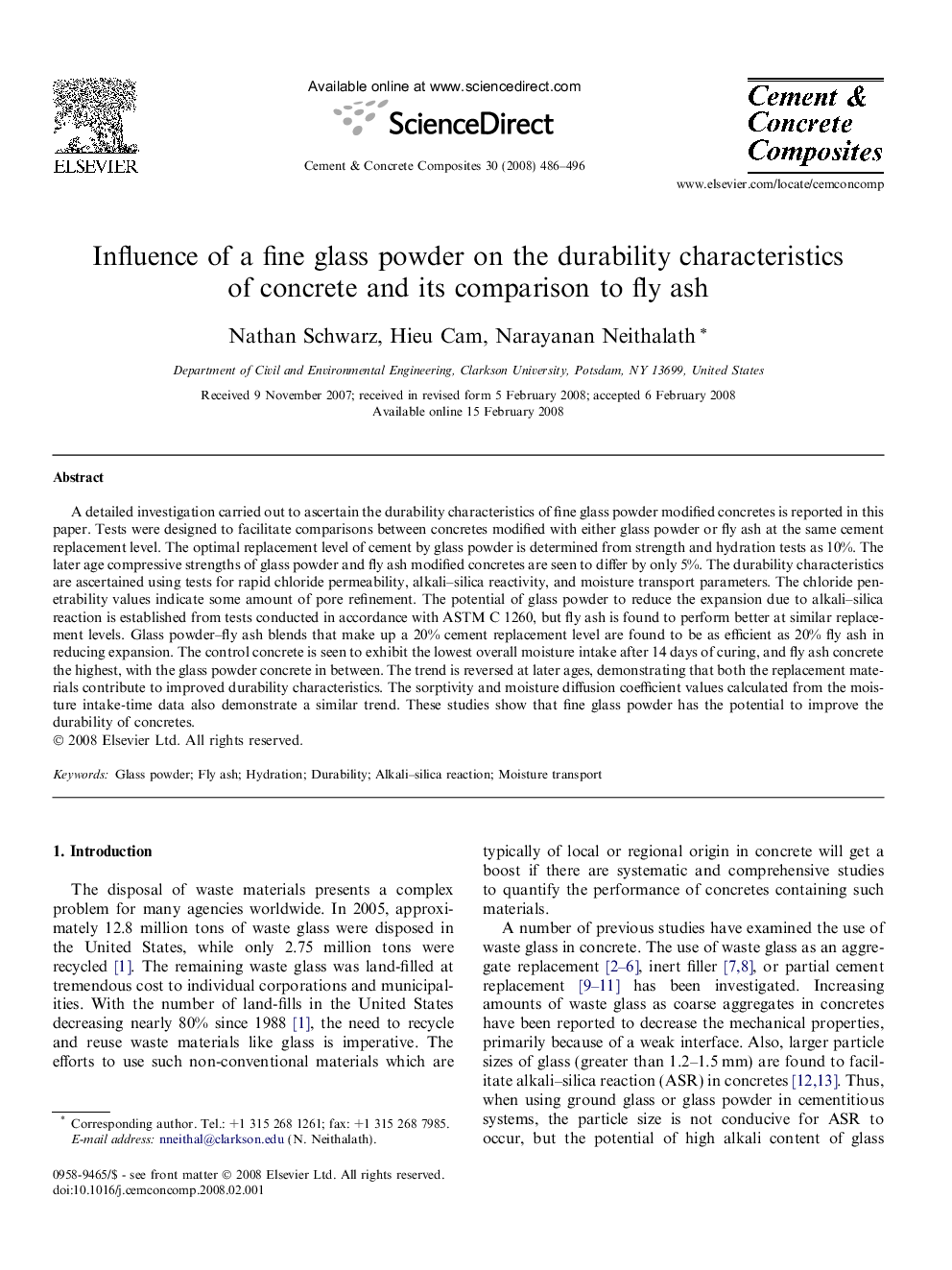 Influence of a fine glass powder on the durability characteristics of concrete and its comparison to fly ash