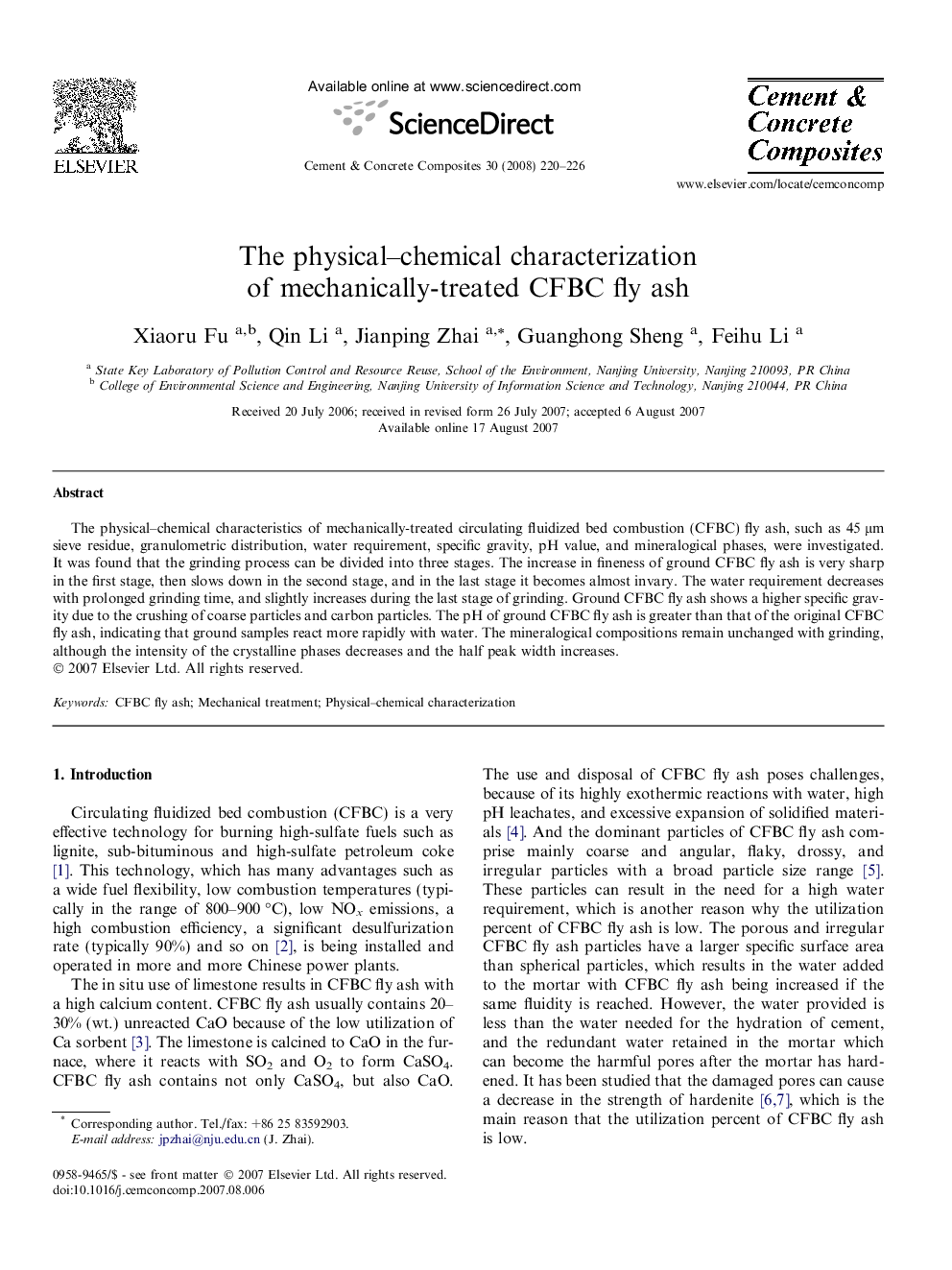 The physical–chemical characterization of mechanically-treated CFBC fly ash