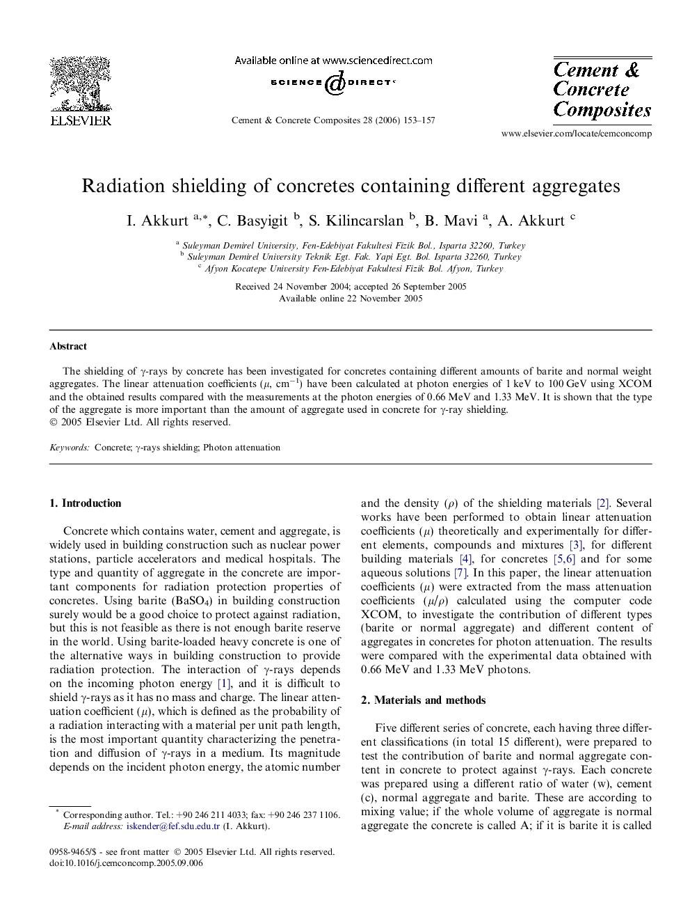 Radiation shielding of concretes containing different aggregates