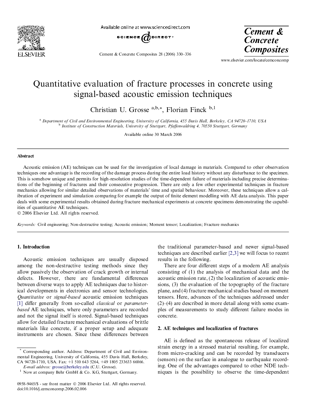 Quantitative evaluation of fracture processes in concrete using signal-based acoustic emission techniques