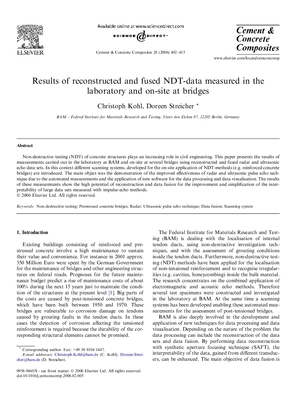 Results of reconstructed and fused NDT-data measured in the laboratory and on-site at bridges