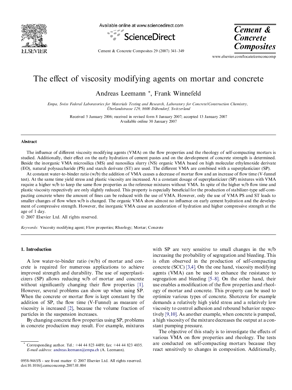 The effect of viscosity modifying agents on mortar and concrete