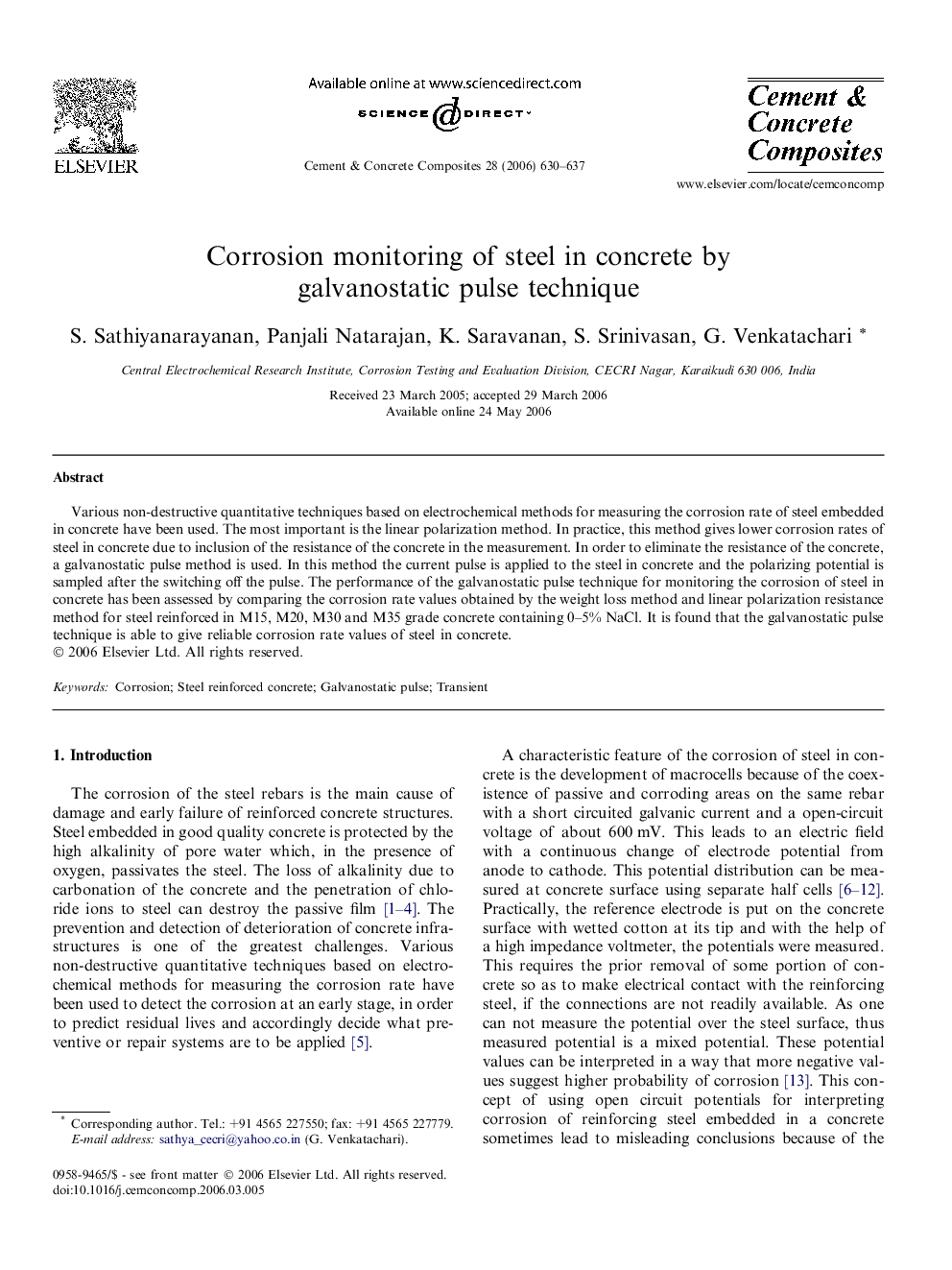 Corrosion monitoring of steel in concrete by galvanostatic pulse technique