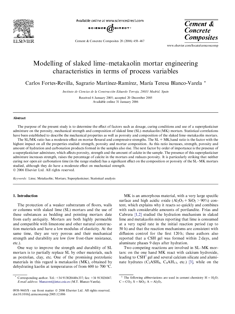 Modelling of slaked lime–metakaolin mortar engineering characteristics in terms of process variables