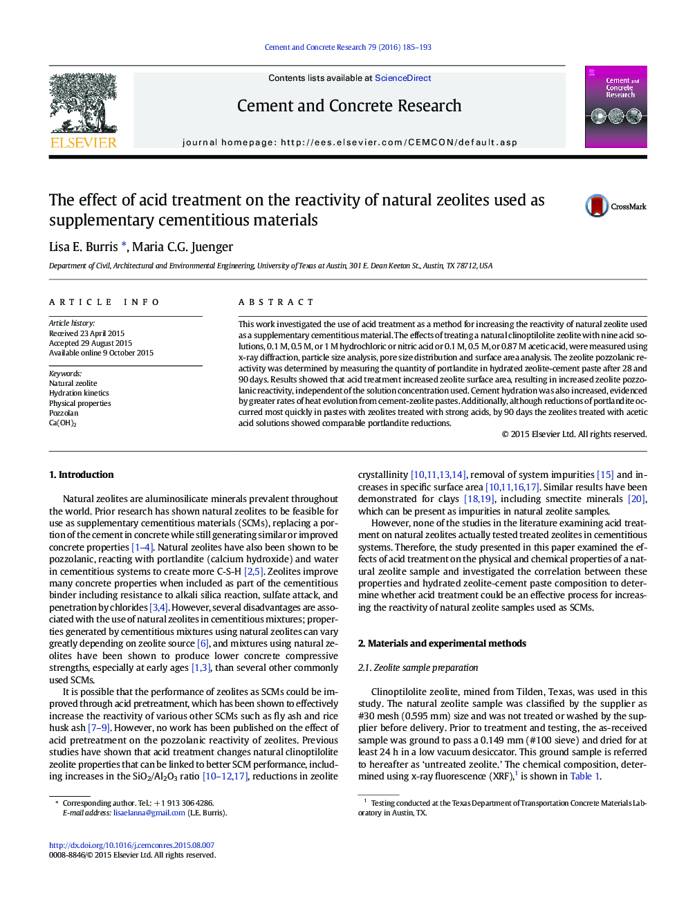 The effect of acid treatment on the reactivity of natural zeolites used as supplementary cementitious materials