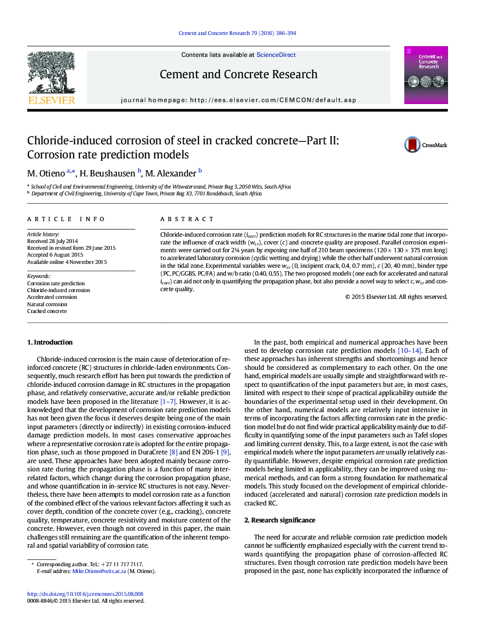 Chloride-induced corrosion of steel in cracked concrete—Part II: Corrosion rate prediction models