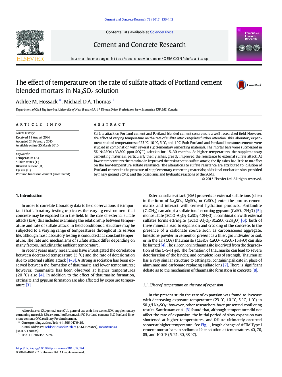 The effect of temperature on the rate of sulfate attack of Portland cement blended mortars in Na2SO4 solution